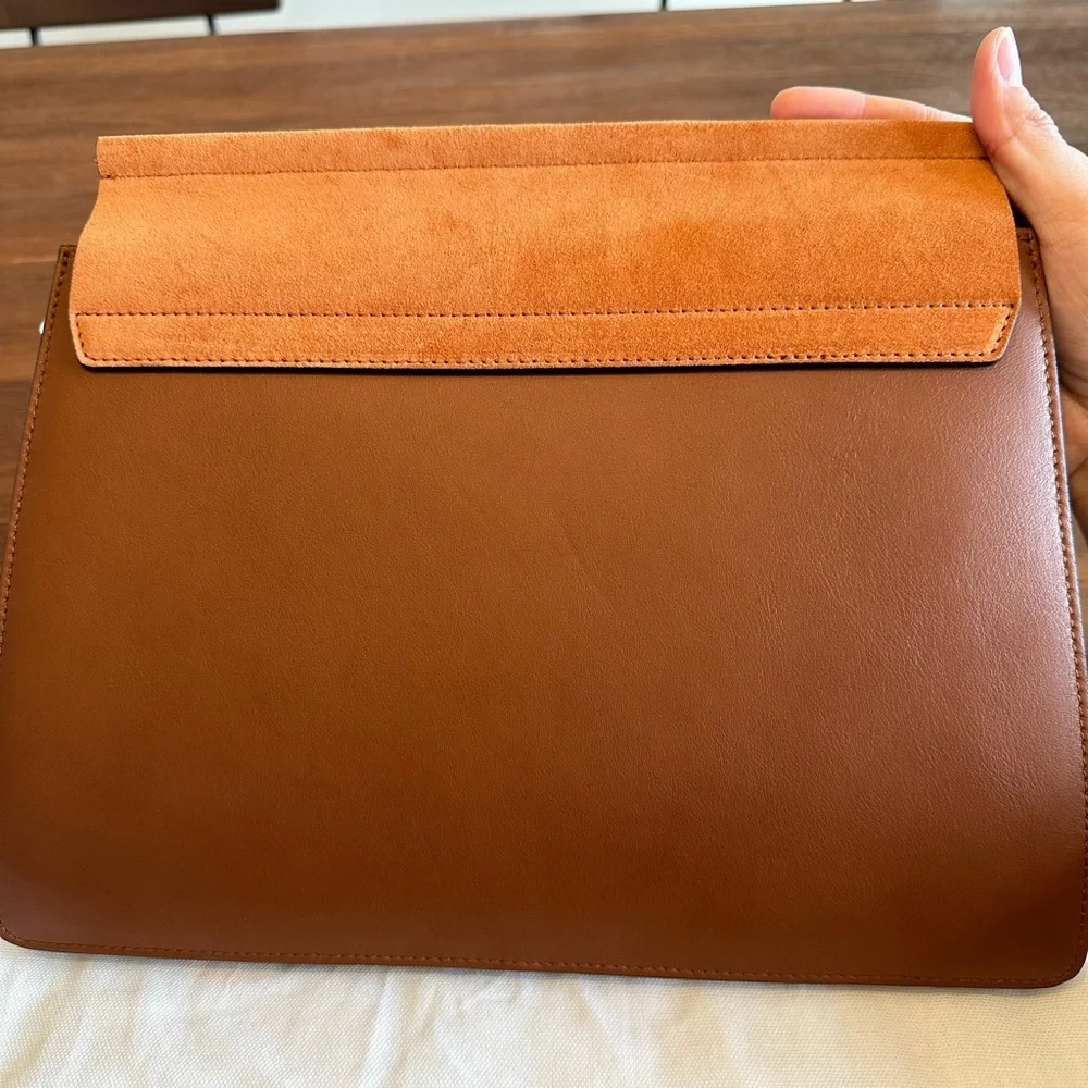 Chloé Faye Brown Leather & Suede Shoulder Bag Ring Chain Crossbody w/ Dust Bag